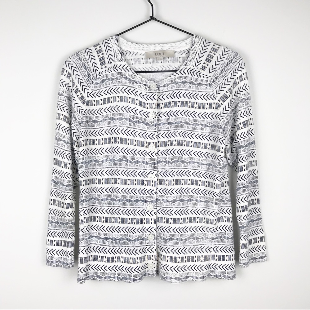 LOFT Button Front Aztec Print Cardigan